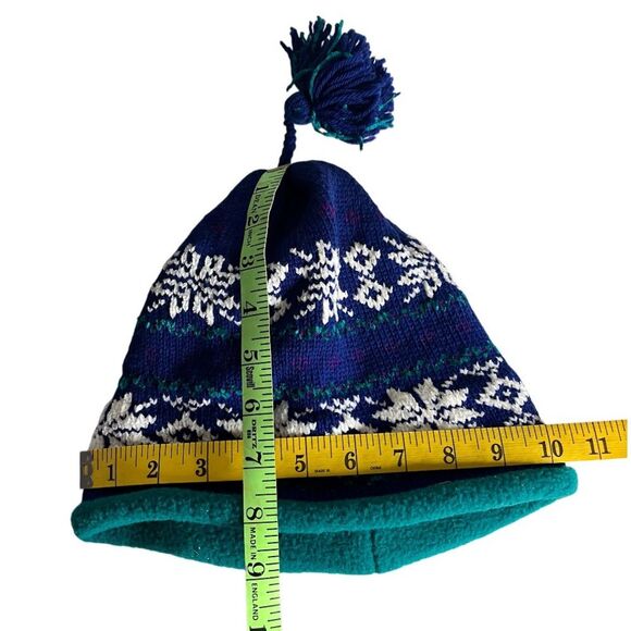 DARN FINE HATS Wool Acrylic Winter Hat Beanie Fair Isle Blue White Teal VINTAGE - Picture 4 of 7